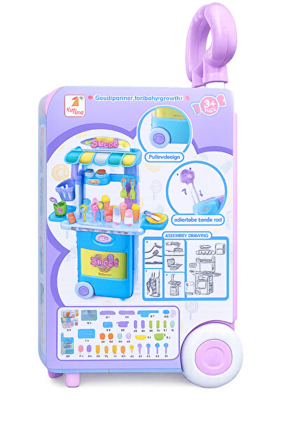Baby Planet Kids 4-in-1 Dessert & Ice Cream Cart Toy, Pretend Play Suitcase B...