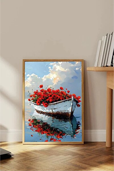 AR AJANS KANVAS TABLO Kayık Decorative Framed Mdf Painting Filled with Poppies