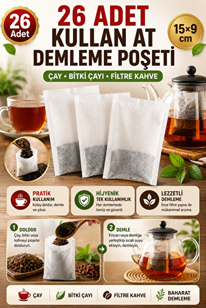 Hane Dostu 26 Adet Kullan At Demleme Poşeti Çay Bitki Çayı Filtre Kahve Kağıt...