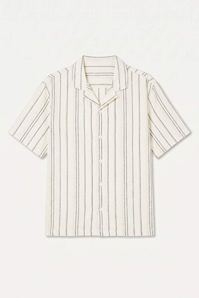 DeFacto Boxy Fit Apaş Collar Short Sleeve Striped White Shirt G4138Ax26Sm