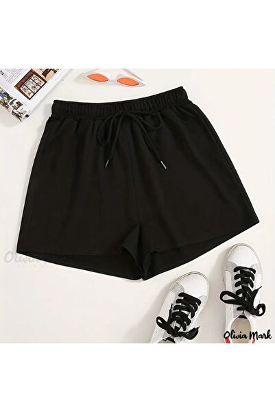 classy moda شورت صيفي أسود بخصر مطاطي مقاس كبير