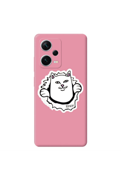 Other Xiaomi Poco X5 White cat Pink Colored Silicone TPU Θήκη