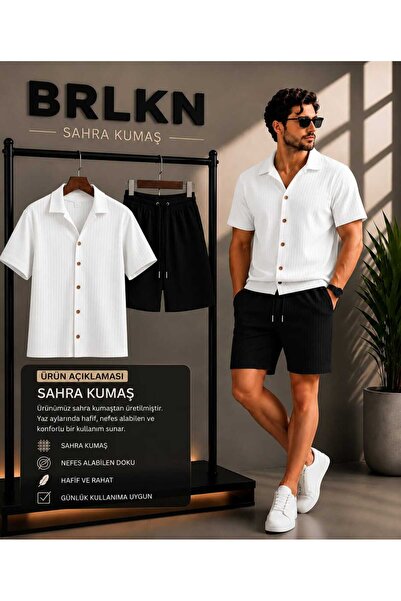 BRLKN Men's Summer Short Sleeve Sahra Shirt Shorts Set