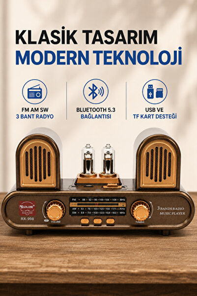 Coverzone Retro Radyo Bluetoothlu FM AM SW 3 Bant USB TF Kart Destekli Type-C...