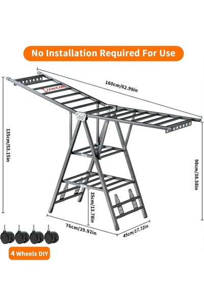 Yoawllty 160CM Foldable Laundry Drying Stand, Carbon Steel 3-Tier Clothes Drying Rack for Indoor Outdoor