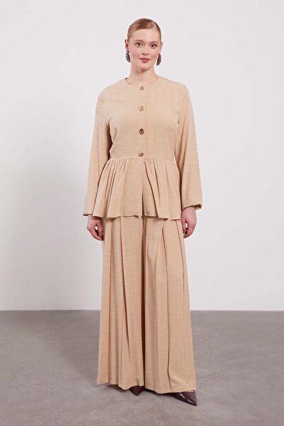 Levidor Beige Waist Ruffle Detailed Double Set