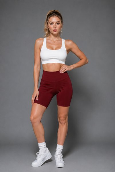 WILD BEE Women's Tile High Waist Gathering Flexible Short Leggings