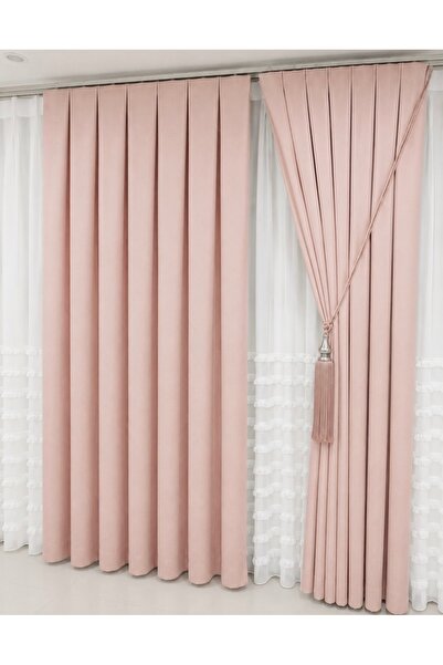 Fon Dünyası Linen Look Powder Pink Background Curtain (Single Panel)