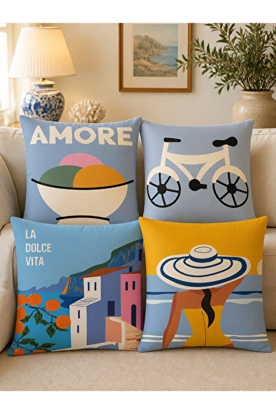LadiesHome Mediterranean Inspired 4-Piece Throw Pillow Cover Set, 43X43 Cm, D...