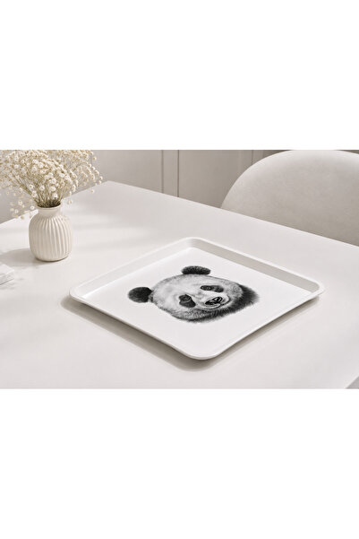Zucci Home Panda Patterned Square Serving Tray 32X32 cm |   Decorative Presen...