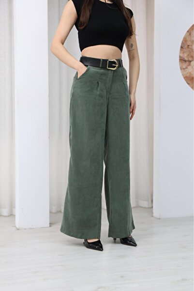 Mersella Erera Women's High Waist Wide Leg Tencel Look Pants - with Belt Gift