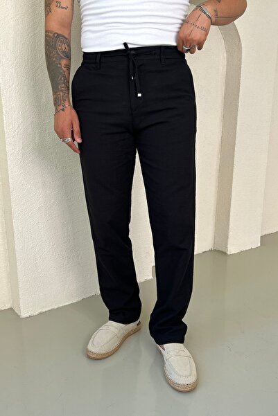 OUTFİT MAN Gonz Linen Comfortable Fit Trousers Black