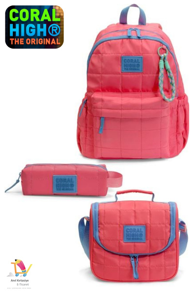 Coral High Mercan School Bag-Thermal Lunch Box-Pencil Holder Set