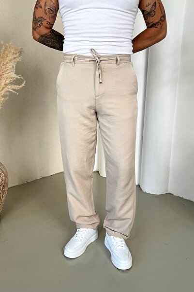 OUTFİT MAN Lob Comfortable Fit Cotton Trousers Cream