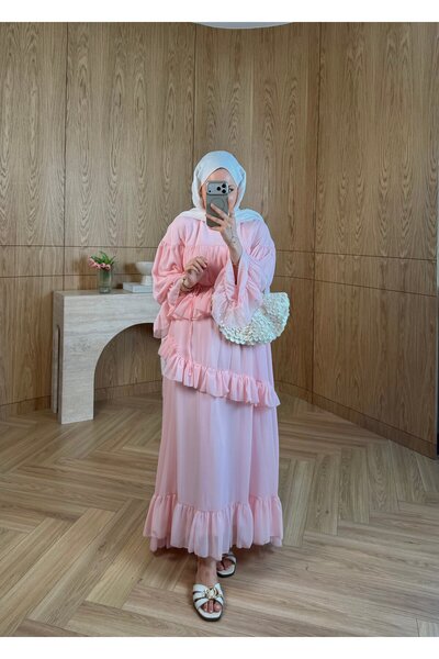 SOİ Efsun Ruffled Chiffon Dress Pink