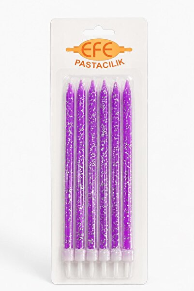 EFE PASTACILIK Mor Gümüş Simli Uzun Pasta Mumu 17 Cm