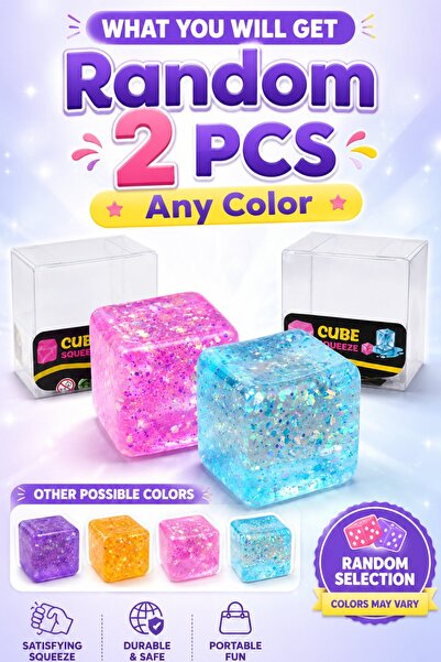 DAT Cube Mystery Glitter Squishy Ball Sparkle Jelly Cube Stress Ball Squeezab...