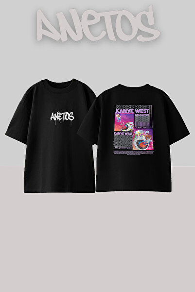 Anetos Kanye West Graduation_2 Design Printed Oversize Black T-Shirt