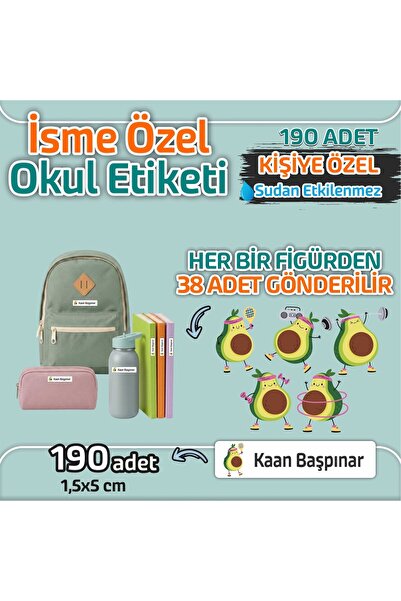 Kapbirhediye Okul Etiketi Isme Özel Kalem Defter Etiketi Avakado Temalı 190 Adet