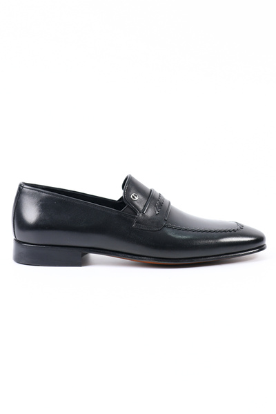 Tuna Genuine Leather Black Loafers Classic Men's Shoes - Kx02