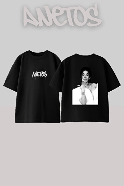 Anetos Cardi B_69 Design Printed Oversize Black T-Shirt