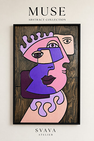 Svava Atelier Muse Soyut Portre El Yapımı Ahşap Duvar Dekoru Tablo 62x92 cm