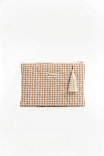 BagsMadame Gingham Patterned Single Compartment Zippered Clutch Portfolio Han...