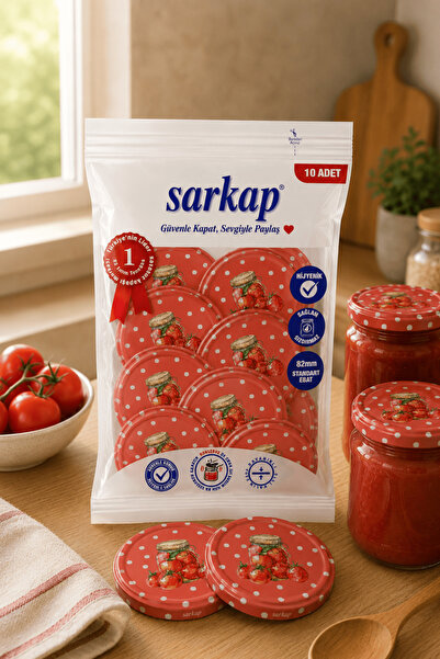 Sarkap Hijyenik Paketli 10'lu 82 mm Kapak - Domates Kavanozu - Kırmızı
