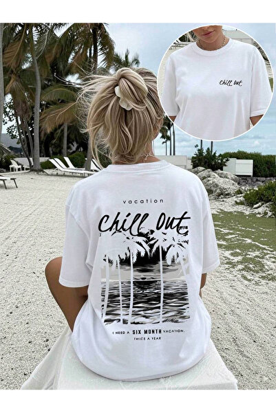 OVER HEAD Tricou supradimensionat cu imprimeu Vacation Chill Out pentru femei