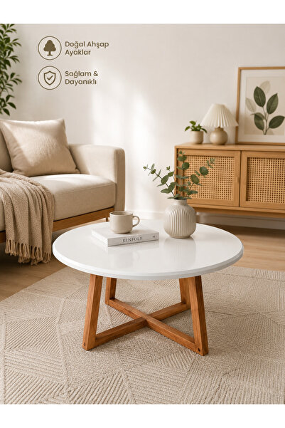 DFN WOOD LARİSSA MODERN YUVARLAK ORTA SEHPA 70 cm