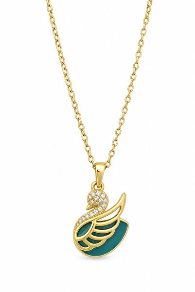 Jack Ferrero Zircon stone swan figured yellow color steel necklace