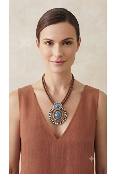 Yaseminli Butik Leather and Stone Embellished Bohemian Necklace