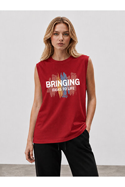 caddekombin Zero Sleeve Women's Modern Art Printed Crew Neck T-Shirt