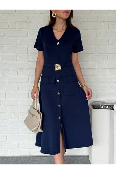 Goncalya Gold buckle midiboy modal dress laci