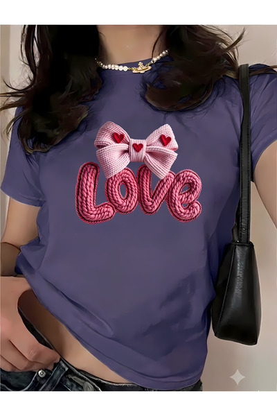 New Shine Love Bow Printed Oversize Cotton T-Shirt