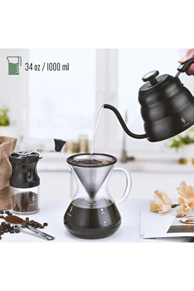 Choice3 1L Black 1.2L 1L Coffee Drip Kettle Pot with Thermometer Pour Over Co...