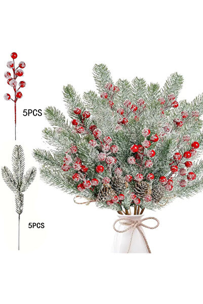 Choice1 Red Mix10Pcs Snow White Artificial Pine Needle Berry Bouquet Christma...