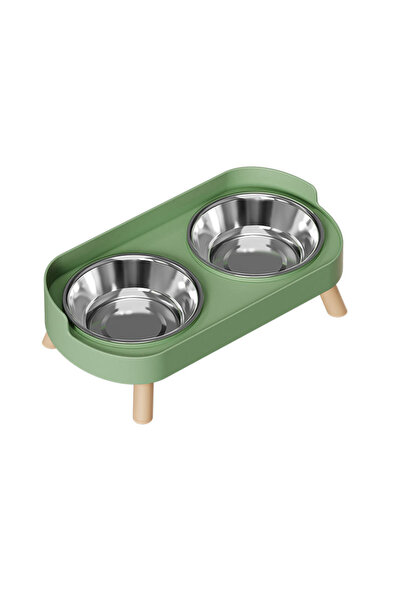 Choice7 Green Plastic/Stainless Steel Dog Feeder Bowl Double Pet Food Water B...
