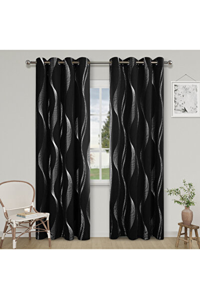 Choice9 Grommet Top 132X160cm Black 1pc High Precision Silver Embossed Wave P...