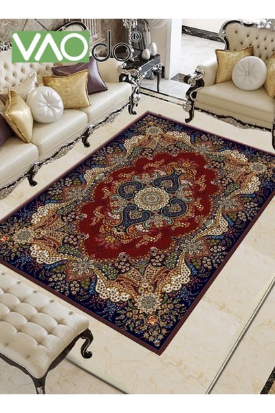 VAODO Floral European-Style Living Room Carpet Dirt-Resistant Non-Slip Moistu...