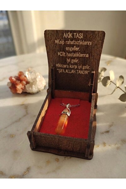 Meneva Aksesuar Agate Stone Natural Stone Nail Model Necklace with Wooden Box