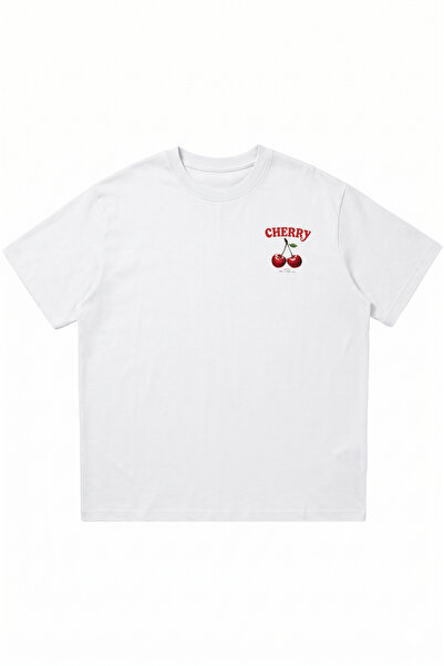 DASH WEAR Cherry Printed White Oversize Crew Neck T-Shirt
