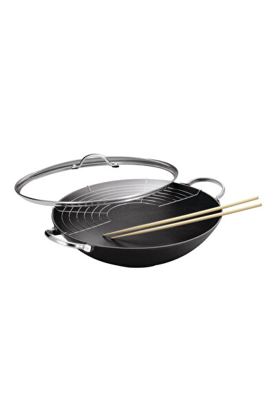 Kuhn Rikon Tigaie wok din fontă cu capac, Kuhn Rikon, Jampur, Ø 36 cm, negru