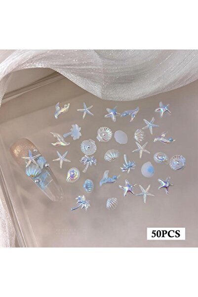 Choice 3 50Pcs Shell Starfish Mermaid Tail Nail Art Charms Ocean Aurora Shape...