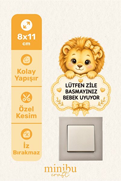 Minibu Craft Anahtar - Priz - Zil Bebek Uyuyor Etiket Minik Aslan Dekoratif P...