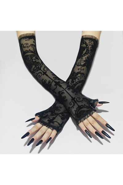 Choice1 Black B Women Half Finger Fingerless Black Spider Web Cross Gloves Go...