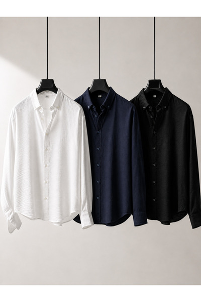 ixir 3-Pack Men's 100% Linen Shirt with Buttoned Collar, Regular Fit, Comfort...