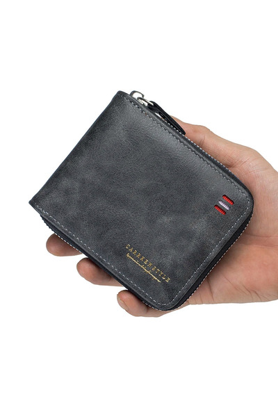 Choice3 Black Men's Vintage Short Wallet - Trifold Zipper Coin Purse, Casual ...