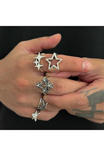 Choice Silver Color Salircon 5Pcs/set Goth Ancient Silver Color Open Rings Me...