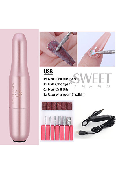 Choice جهاز مانيكير كهربائي احترافي بمنفذ USB، مثقاب أظافر معدني وردي، طقم أد...